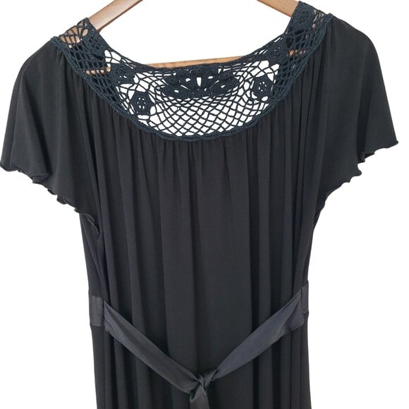 Nine West V-Neck Dress Womens Size 6 Black Cochet Tie Waist Witchy Whimsigoth - Picture 4 of 8